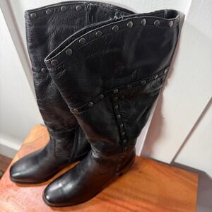 Fitzwell Radar Black Leather Studded Knee High Boots Women Size 7.5
